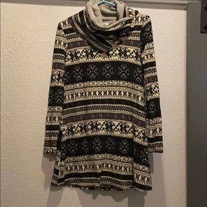 Funnel neck button sweater